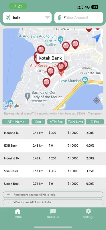 atms in india atm fee saver app screenshot
