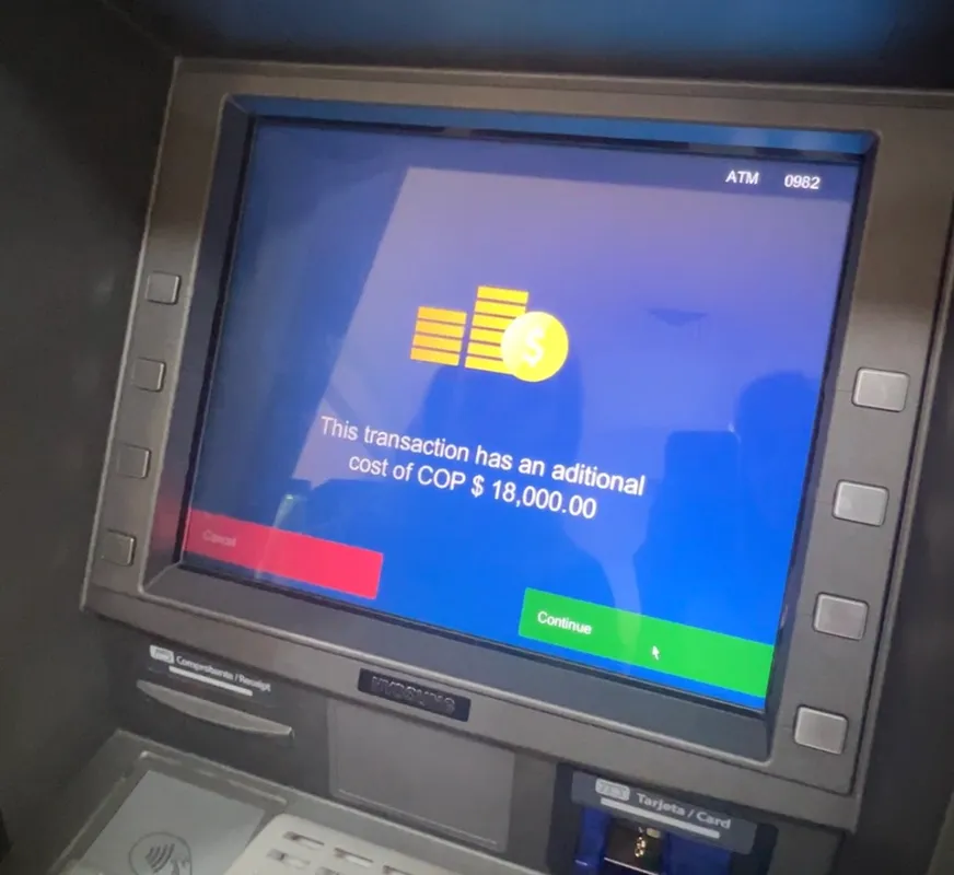 cash withdrawal abroad atm fee colombia